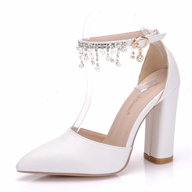 

Beaded tassel pointed women's wedding high heel shoes