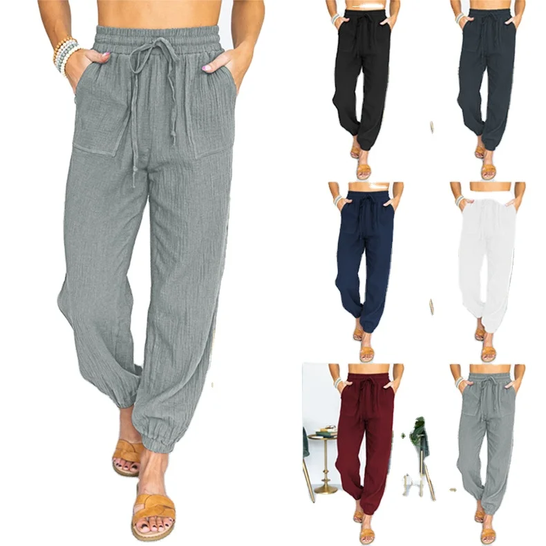 

Hot Sale Loose Pure Casual Trousers High-waist Lace-up Nine-point Beam Pants For Women, #1-#6