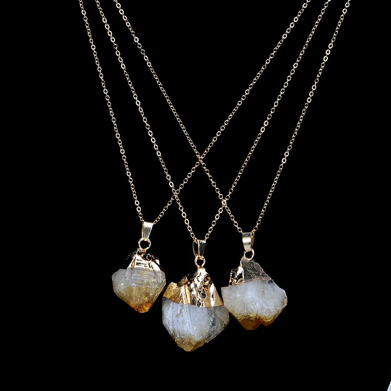 

Fashion Irregular Natural Stone Pendant With Gold Chain Necklace