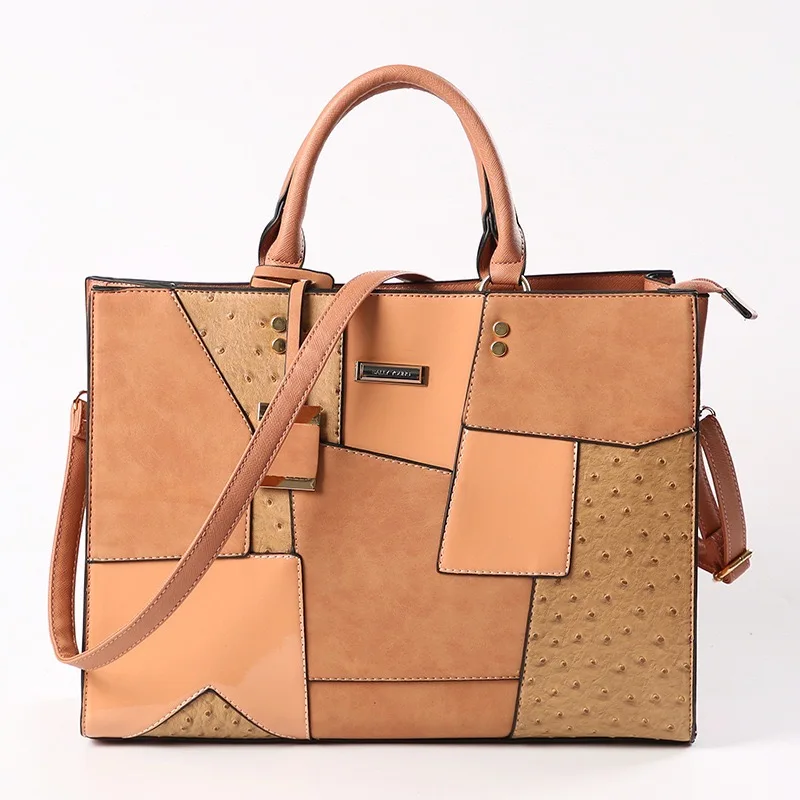 

2021 new tote bag fashion one-shoulder fashion women s handbag cowhide PU splicing women s handbag