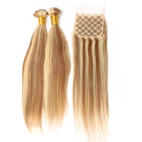

Luxefame Brazilian Hair Piano Color P8/613 3 Bundles Straight Wave Ombre Blonde Human Hair Weave Ash Brown Hair With Highlight