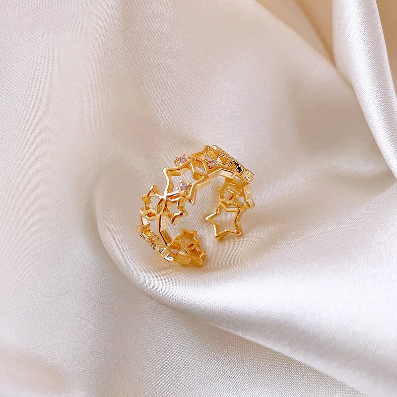 

star crystal adjustable real 2021 gold plated ring