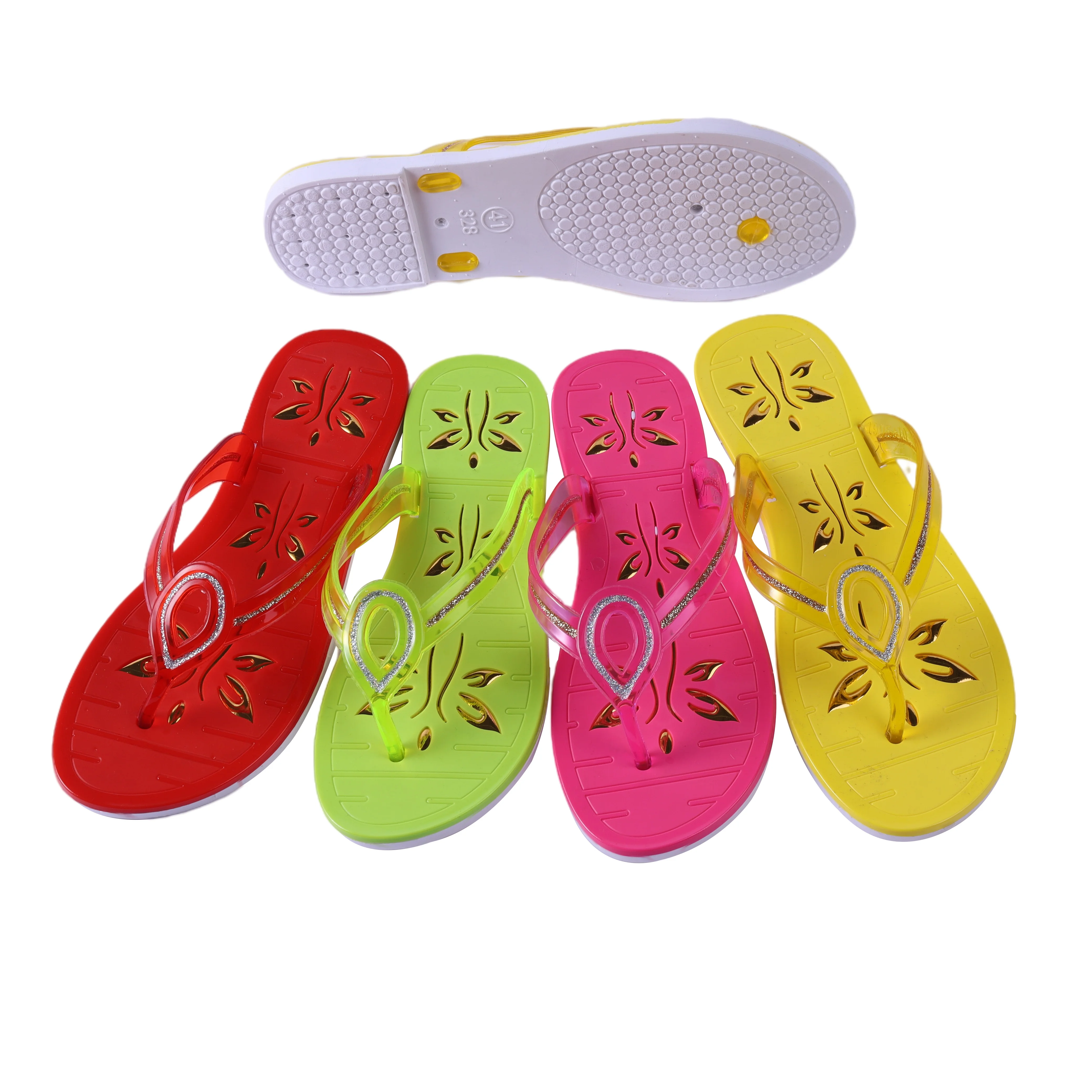 

wholesale breathable quick-drying sole pattern butterfly casual flat flip flops women's slippers