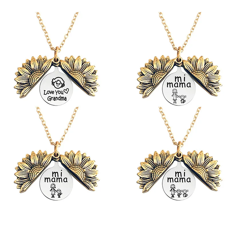 

Wholesale Custom Sunflower sunflower mom kids mother's day gift titanium steel necklace, As picture show