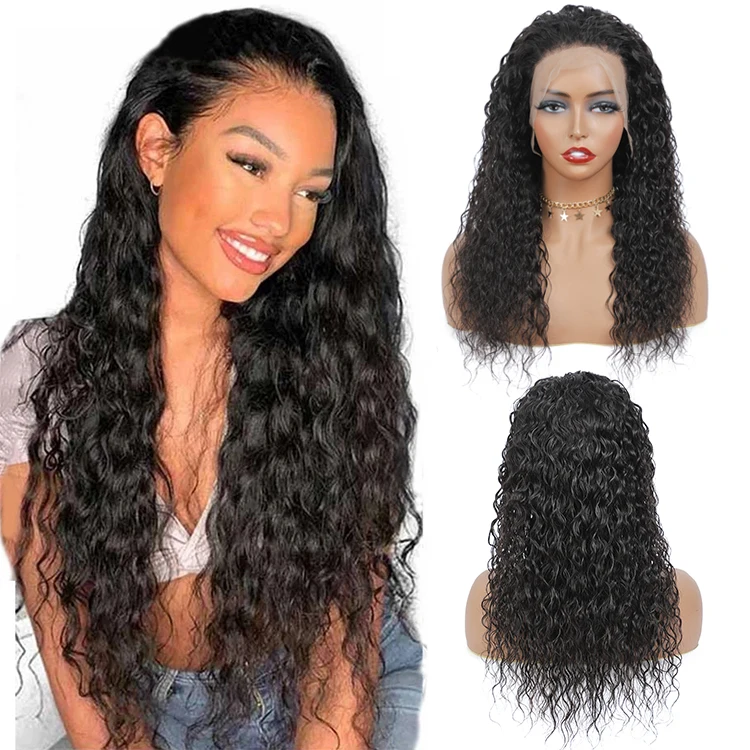 

Factory Wholesale 10A Grade Raw Unprocessed Indian Human Hair Wig Cuticle Aligned Water Wave Lace Front Wig