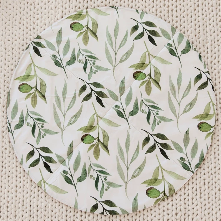 

High Quality Soft Cotton Printed Green Leave Floor Mat Baby Play Mat Rug
