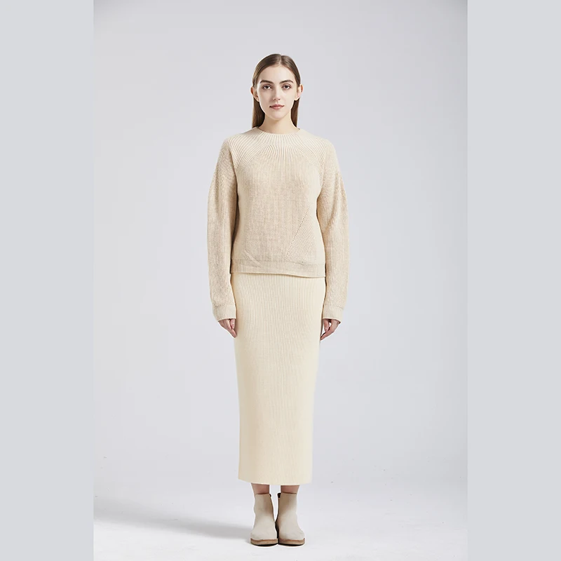 

fashion 2021 trendy knit design crew neck structured sweaters for women, Beige