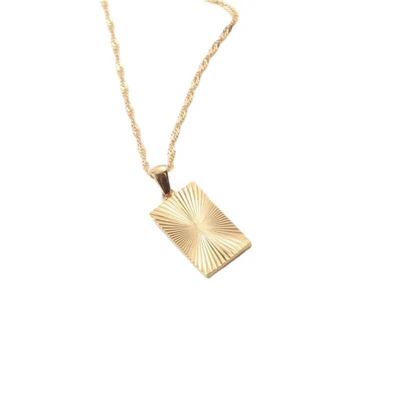 

Modern Women Sunlight Medallion Jewelry Dainty Ladies Stainless Steel Starburst Square Necklace Gold Fluted Square Necklace