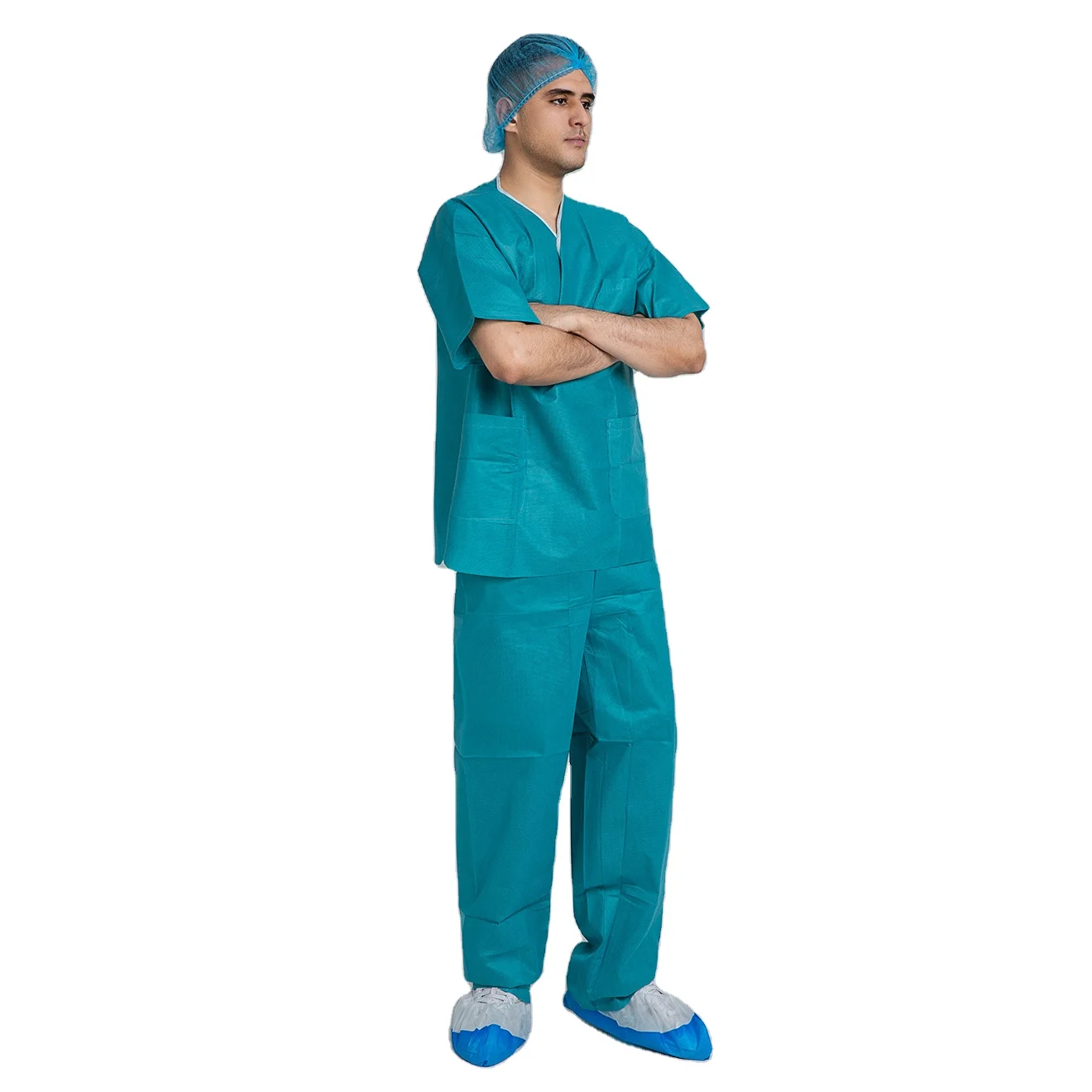 

Short Sleeve SMS Hospital Scrubs Suit Set Clothing Disposable Uniform Scrub Suit Nursing Scrubs, Blue/green