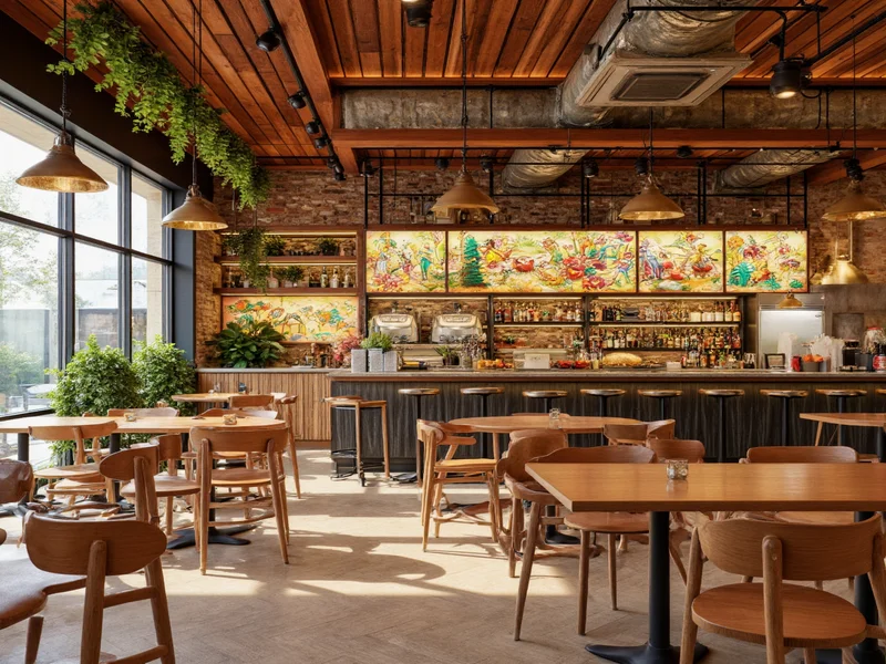 Clever Monkey Craft Grill interior with community art installations