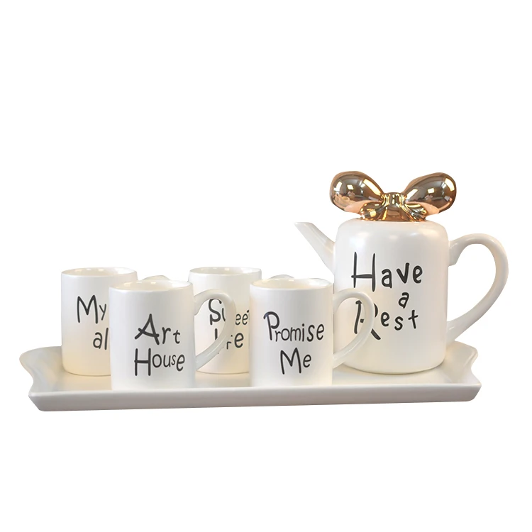 

New Arrival Luxury Fashion Tray Tea Pot Mickey Ceramic Travel Tea Coffee Cup Teapot Set, Blue/pink/blue