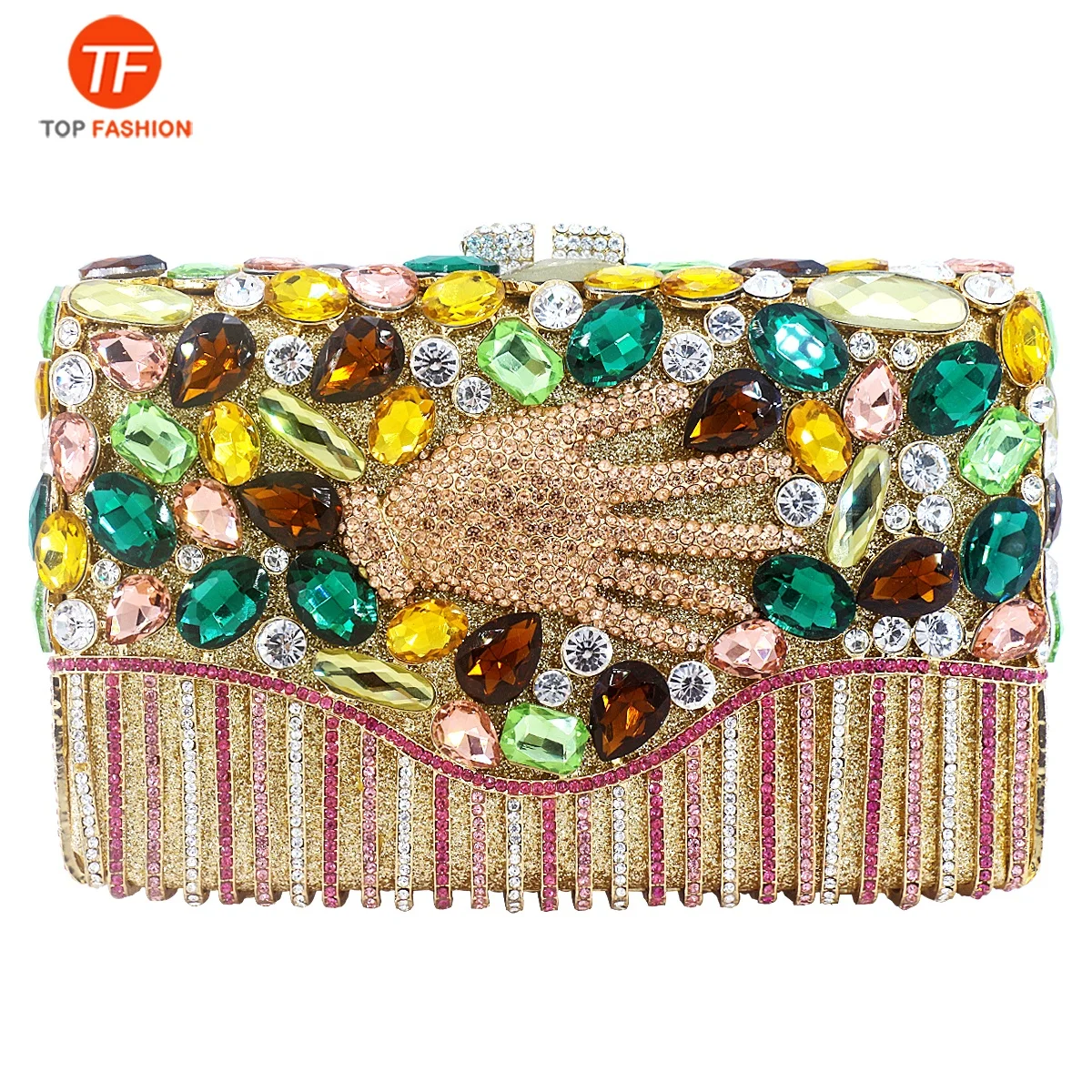 

Factory wholesales Finger Crystal Women Clutch Bags Evening Purse Fashion Multicolored Rhinestone Female Party Clutch, ( accept customized )