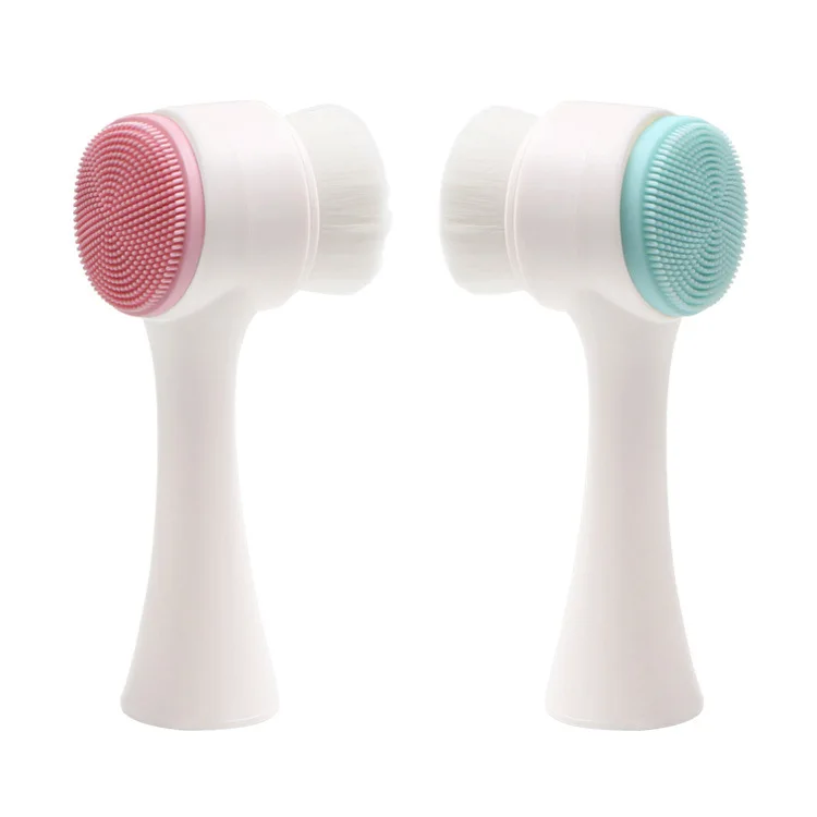 

Custom Logo 3D Double Sides Silicone Wash Face Exfoliate Brush Cleaning Facial Cleansing Brush, Blue,pink