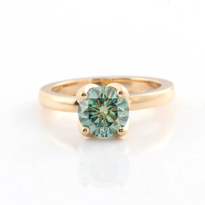 

American classic style blue moissanite 2carat 14k solid yellow gold engagement ring