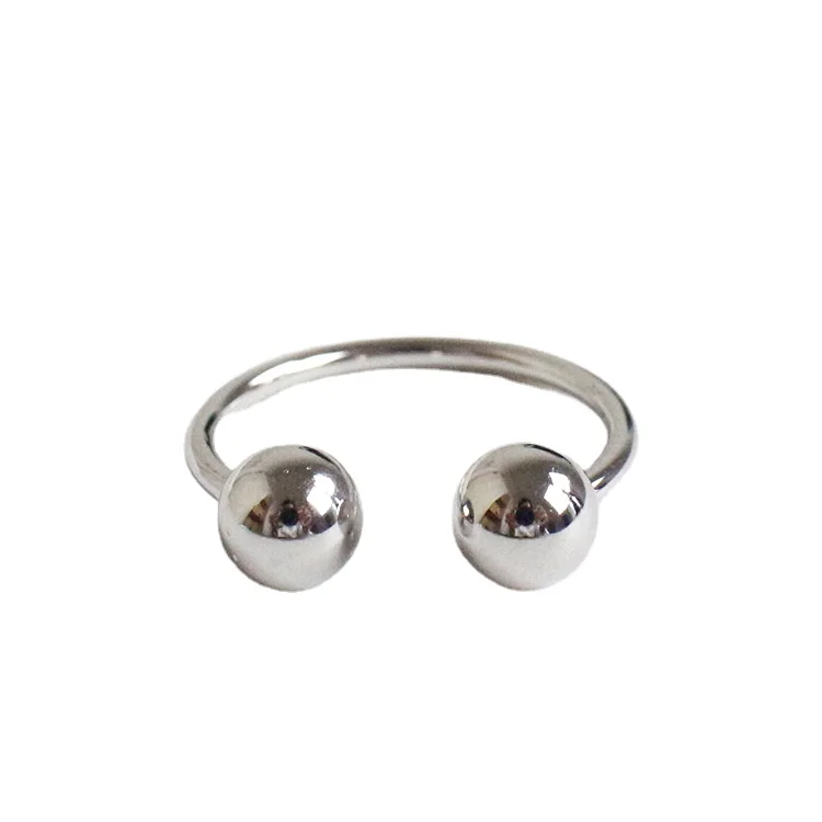 

Korean Version of S925 Sterling Silver For Women Fashion Personality Glossy Double Round Bead Open Joint Ring