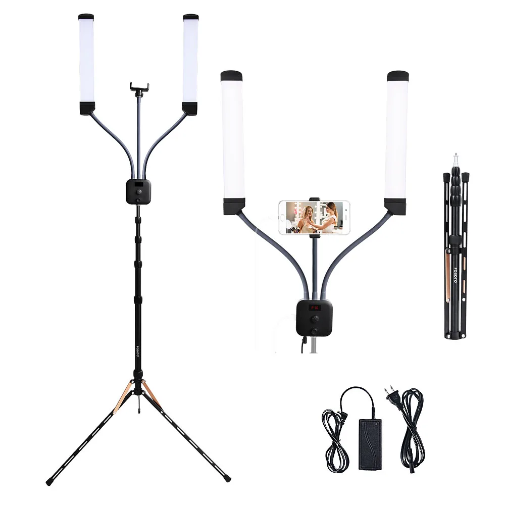 

Free shipping Fosoto FT-450 40W 3000K-6000K Double Arms Fill LED photographic lighting for Live Stream/Makeup/Phone Video Camera