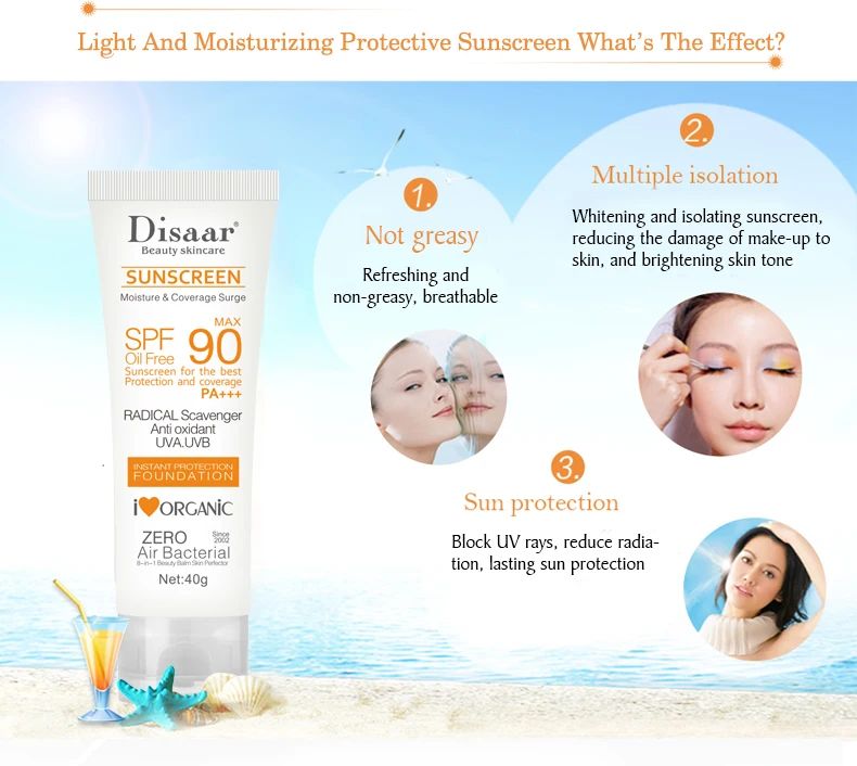 Disaar SPF 90 Sunblock Sun Protection Screen Moisturizer Whitening Organic Sunscreen Cream
