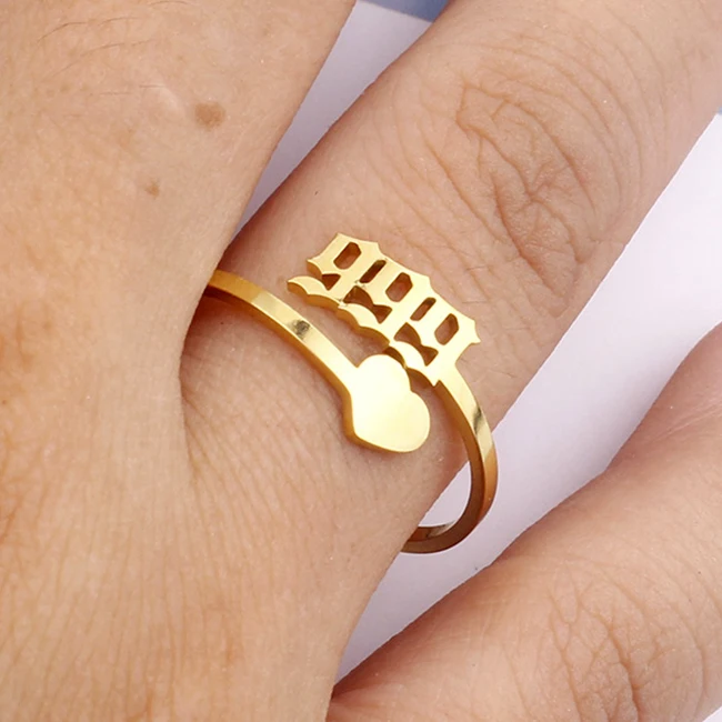

Wholesale Gold Silver Plated Stainless Steel 000 111 222 333 444 555 666 777 888 999 Woman Adjustable Angel Number Rings Jewelry, As shown