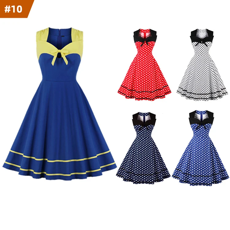 

2022 New Arrival Fashion Hepburn Style Square Collar Polka Dot Dress Women Plus Size Vintage Dress Midi Elegant Casual Dresses, Mix color is available