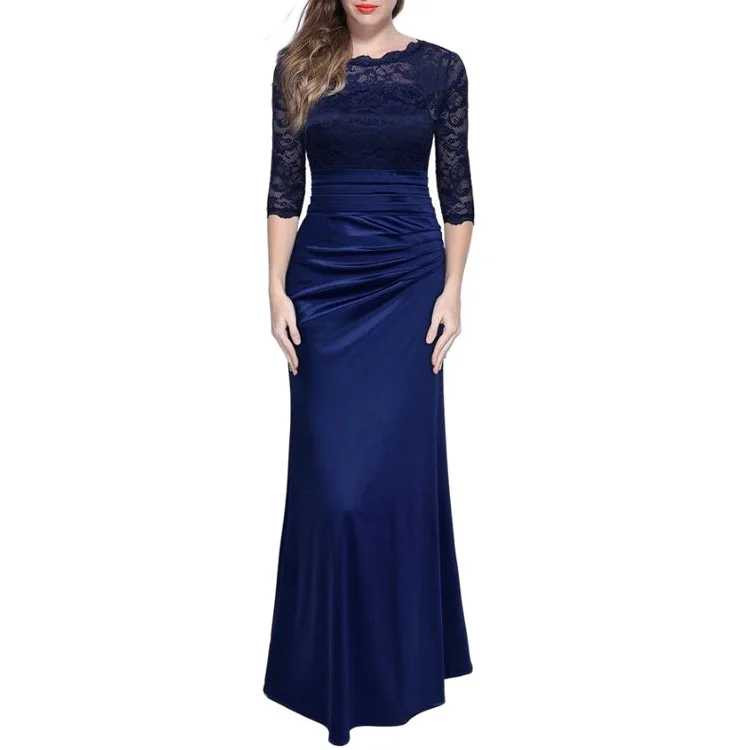 

2020 European and American women's lace trim waist dress evening dress long skirt WCT60032