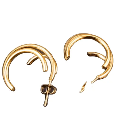 

Wholesale Statement Earring Gold Plated Stainless Steel Double Stud Fashion Earrings