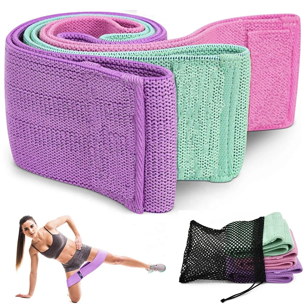 

Low MOQ Wholesale Custom Printed Logo Workout Band Set of 3 Gym Elastic Glute Hip Fabric Resistance Band with Carry Bag, 6 different colors