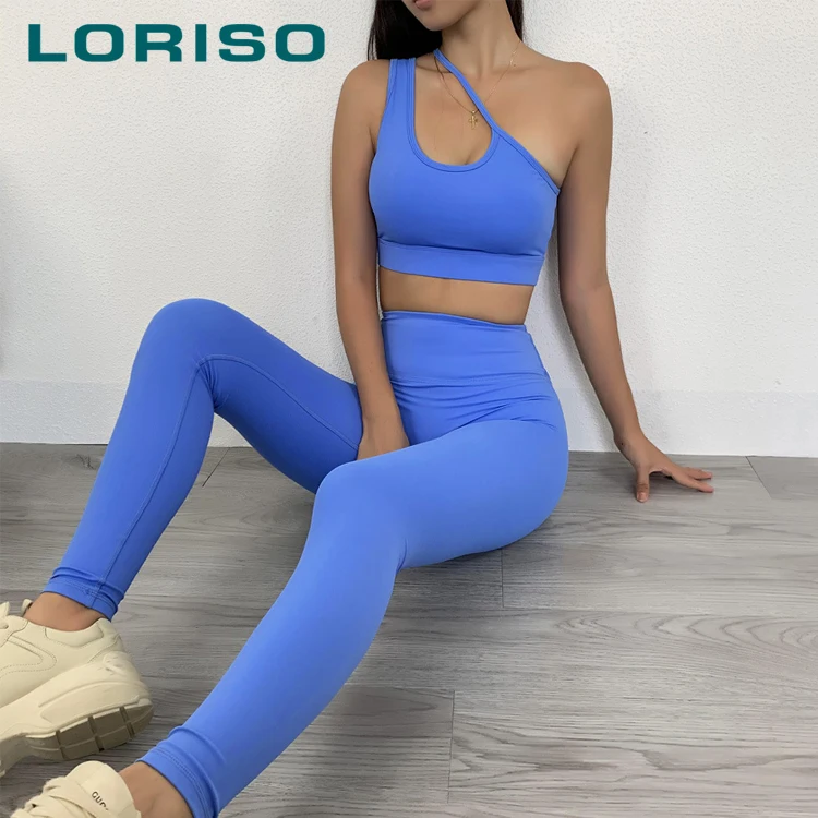 

In stock hot sale women one shoulder activewear sportswear athletic active fitness suit workout wear gym clothing yoga set, Multicolor optional