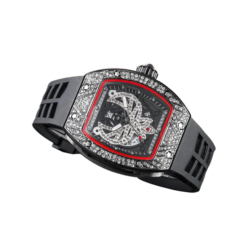 

2021 Men's luxury diamond suit skull Rubber Men's skull Watch relojes de cuarzo