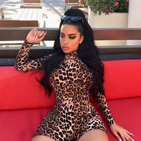 

2020 hot new women long sleeve sexy leopard printed slim tight skin jumpsuit