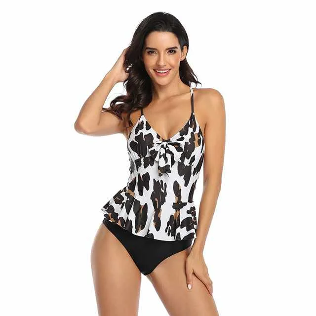 

New Fashion One Piece Swimsuit Printed Ruffled Backless Swimsuit Women Bikini, Picture color