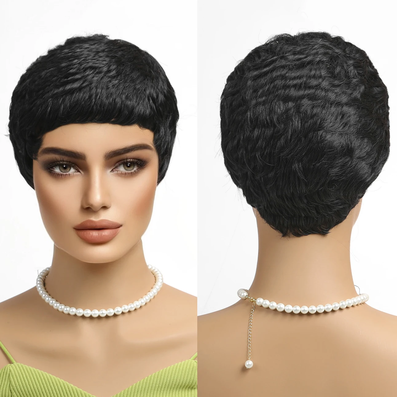 Factory Fast Delivery Black Short Hair African Women Use Pixie Straight Hair Synthetic Wig High Density Heat Resistant Wig
