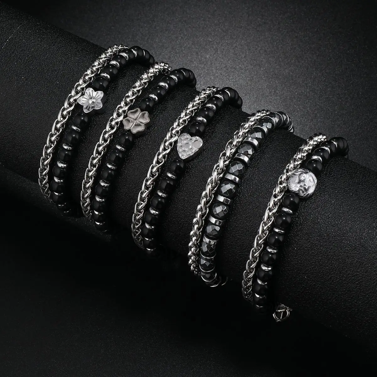 

Fashion Men Jewelry 2023 New Stainless Steel Double Layered Chain Bracelet Natural Stone Bracelet for men