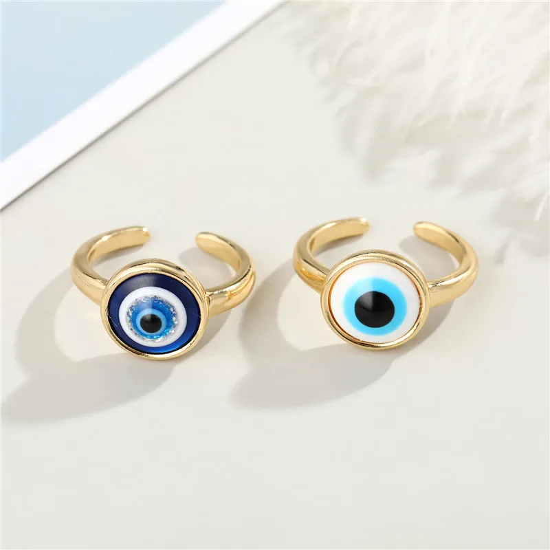 

OUYE INS style Wholesale jewelry female new style Turkish blue eye ring resin simple ring tassel devil's eye open ring, Colorful