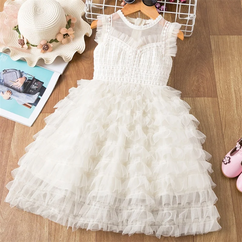 

Lace Layered Dress for Girls Mesh Princess Birthday Party Dresses Elegant Prom Gown 3-8Y Kids Children's Clothing