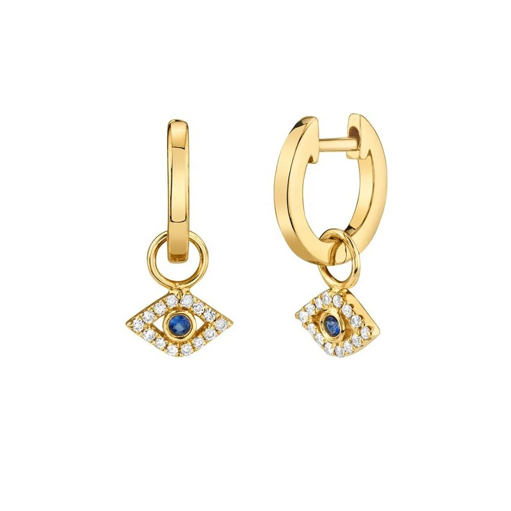 

Dainty 925 Sterling Silver Mini Bezel Sapphire Evil Eye Charm Earring