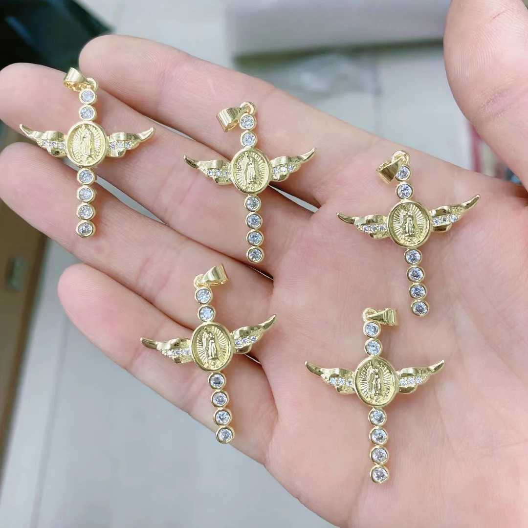 

IVIAPRO Hot Sale Fashion Jewelry Gold Plated CZ Medal Pendant Charm Necklace Religious Fine Virgin Mary DIY Pendants