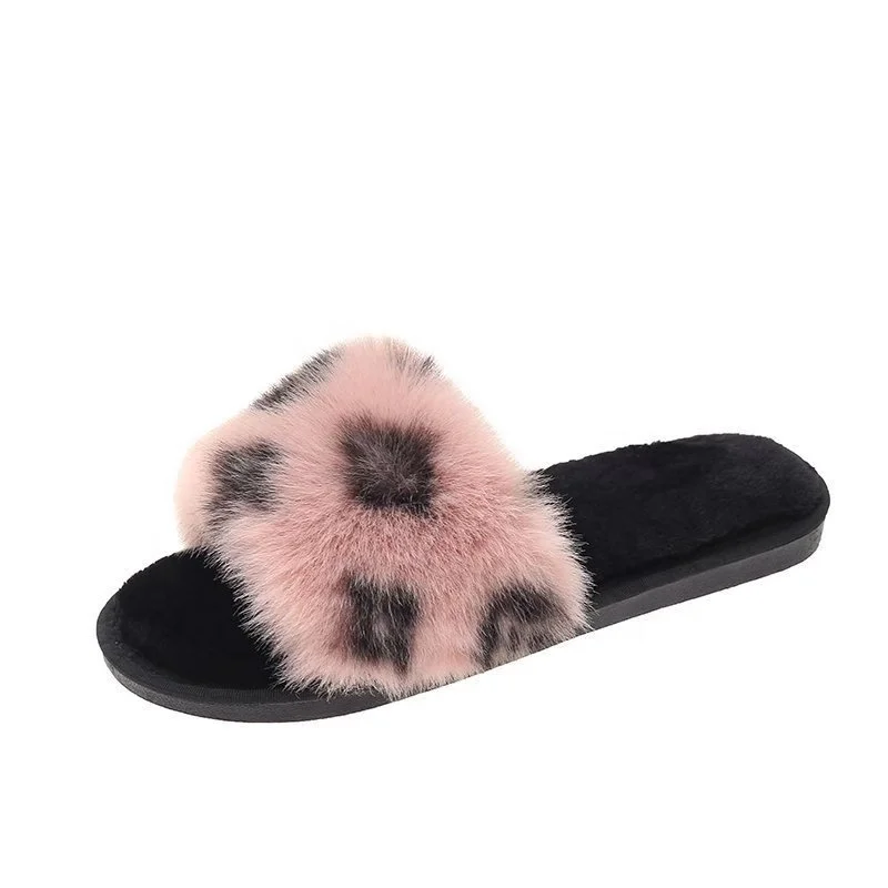 

Factory wholesale non-slip fluffy furry slides lady shoes faux fur women flat home slippers