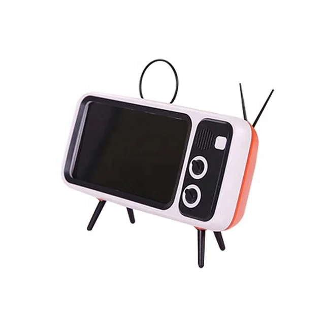 

Desktop Retro TV Wireless BT Amplifier Cellphone Screen Holder Mobile Phone Speaker Stand, Orange white,gray white,brown white