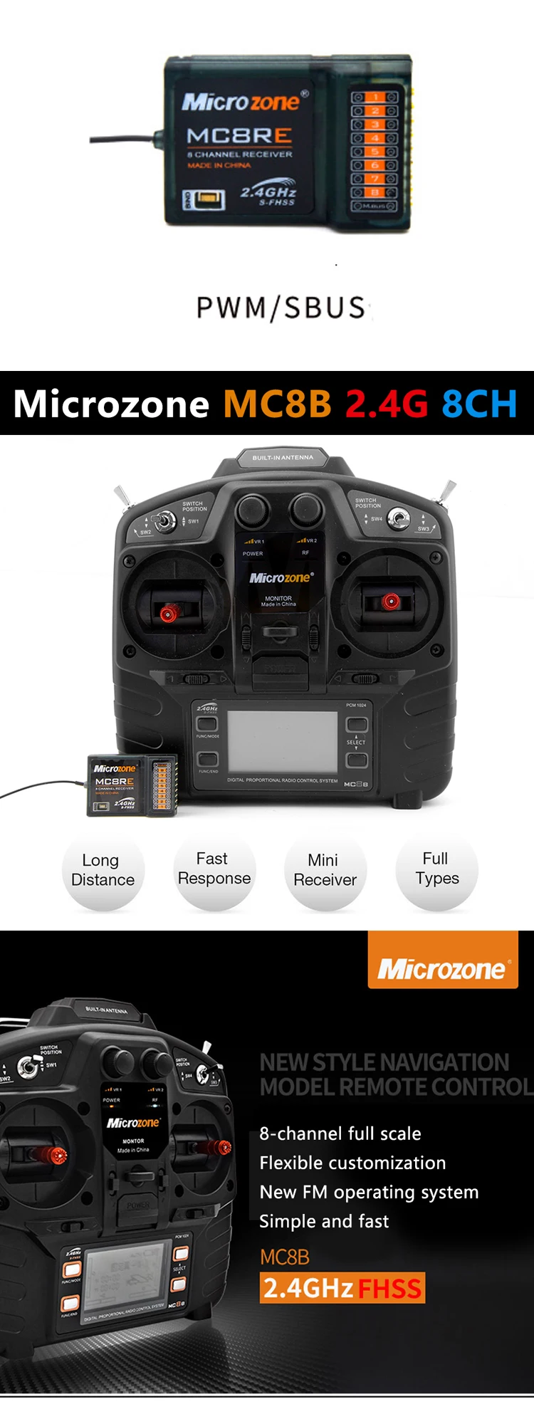 Rc Receiver And Transmitter Mc8b 2.4g 8ch Remote Control For Rc Drone