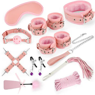 

12 pcs BDSM couple kit,BSDM Kit for Bed Exercise,BDSM Bondage Toy Flirt Games for Couples, Pink/black