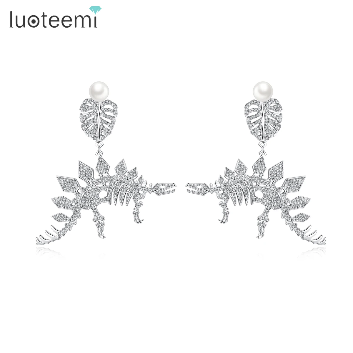 

LUOTEEMI Designer Christmas Big Woman Trendy Zirconia Jewelry Zircon Long Earing Bling Dinosaur Large Earrings