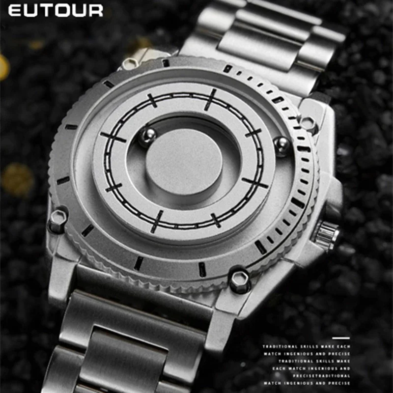 

EUTOUR E039 new sport watch fashion design watch - rubber strap Magnetic ball men personality creation cool concept bezel-less