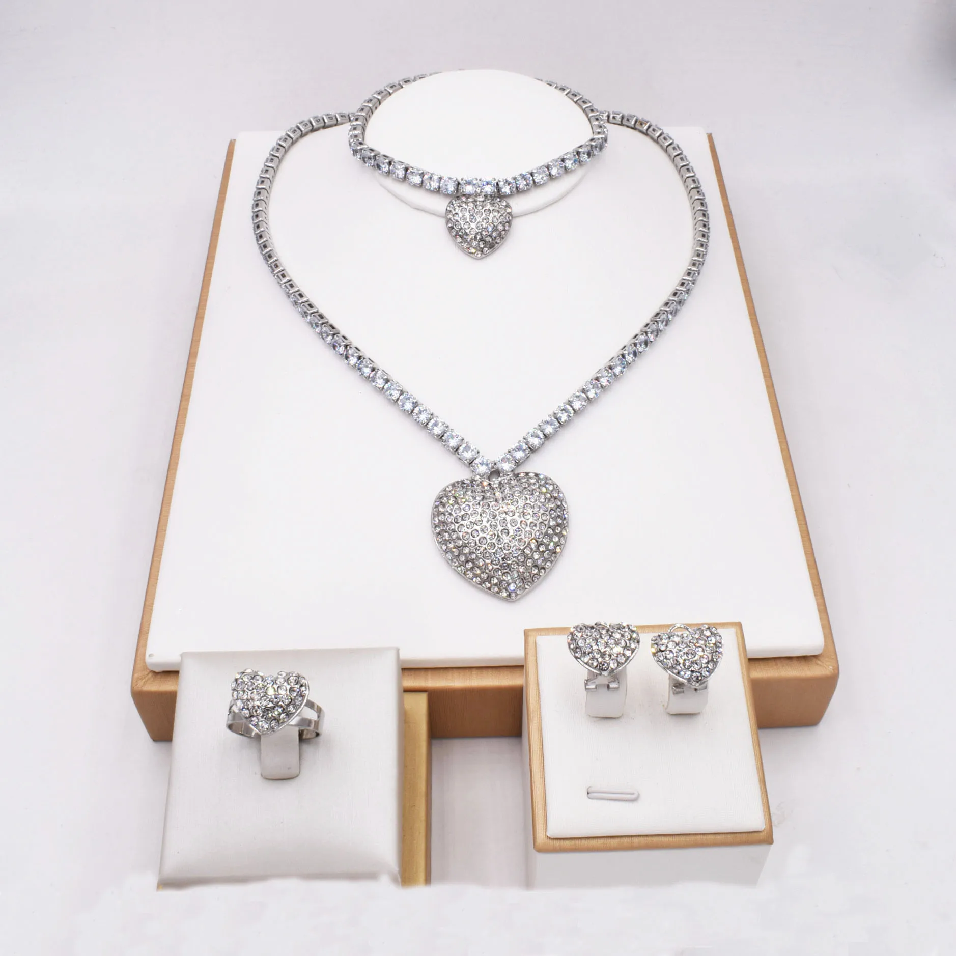 

Heart of the Eternal Jewelry Set Fashion Crystal Wholesale Women Necklace Earring set Dubai Gold Jewelry Set NT0140, Platinum color