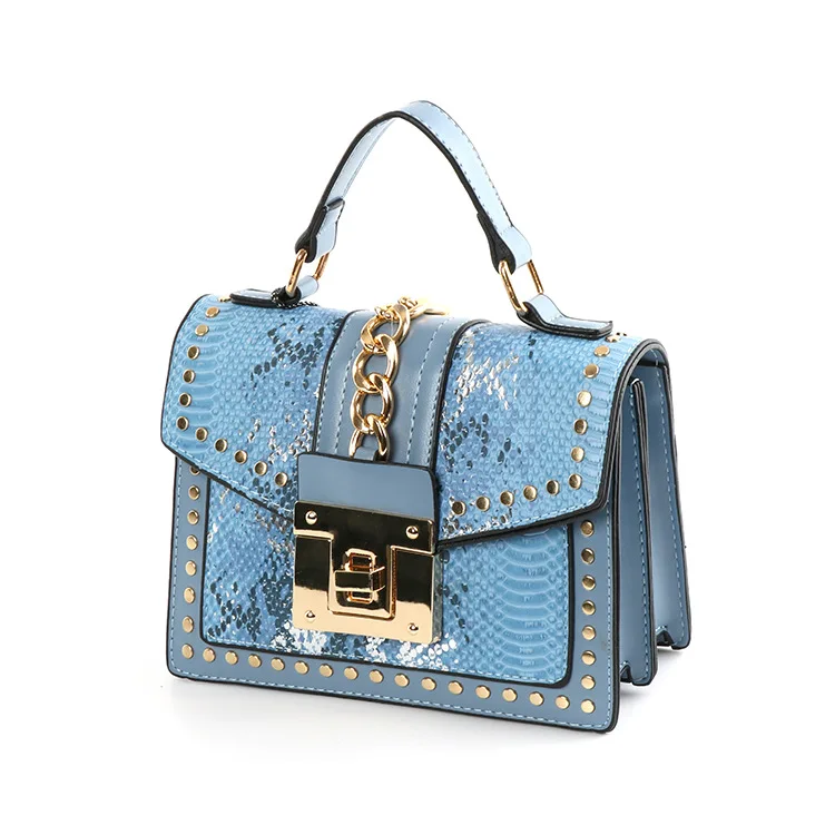

2020 high quality ladies crocodile texture PU square bag metal ring decoration crossbody bag wholesale women handbags purse, White,pink,gray,glod,blue