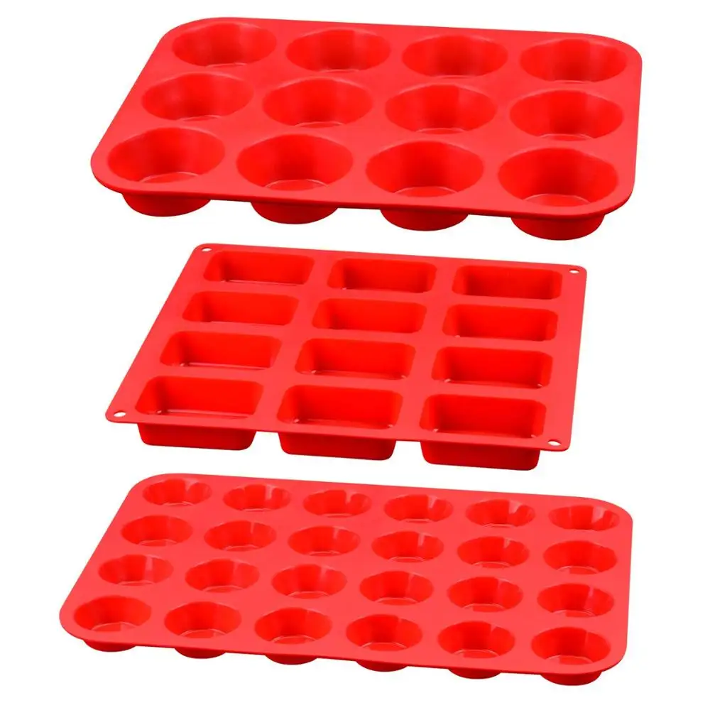 

3pcs/set Multifunction Reusable Easy To Demould Baking Tools Silicone Mini Muffin Pan Cupcakes Mold Silicone Cake Tools Mold, Blue, red or custom