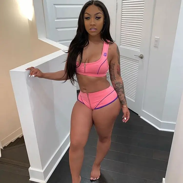 

FREE SAMPLE JHTH Fashion casual sports underwear powder blue black two piece sets bikinis, Blue pink black