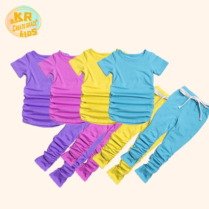 

Unisex Summer Outfits Children Stacked Pants Set Kids Jogger Suits Short Sleeve Clothing Sets