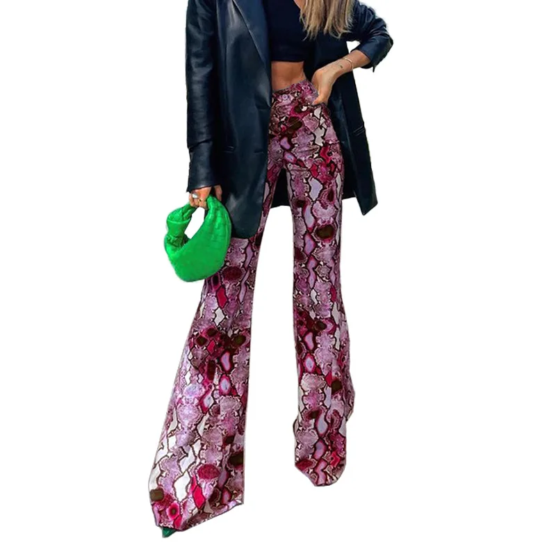 

2021 New Style Autumn High Waisted Slim Fit Snake Print Bell Bottoms Leggings Casual Flare Pants Women'S Pants & Trousers, Picture