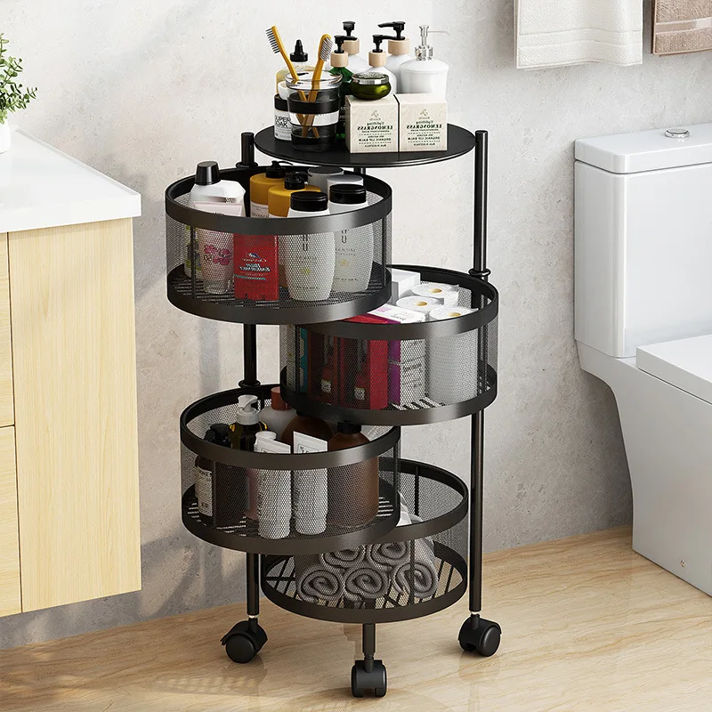 

4 Layer Rotary Rack Trolley Cart Rotating Round Vegetables Fruits Storage Shelf