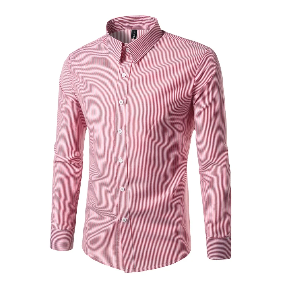 

Men's multi-color optional slim long sleeve pinstripe print shirt pure color simple